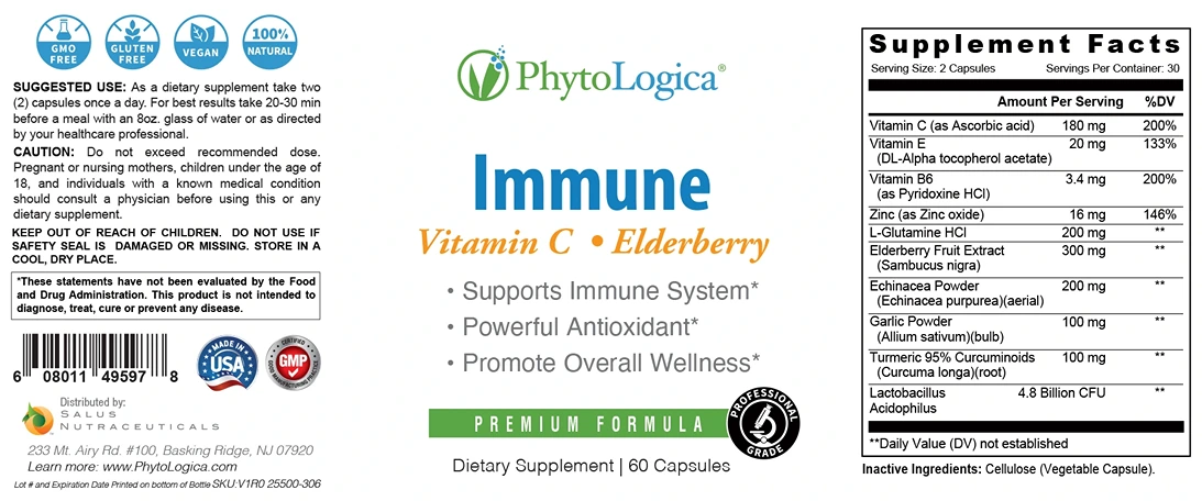 Phytologica Emergency Immune Boost Support Supplement Pills with Elderberry Fact Sheet Label