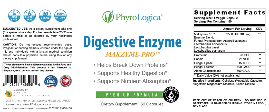 Phytologica Digestive Enzyme and Makzyme Pro Pills Fact Sheet Label