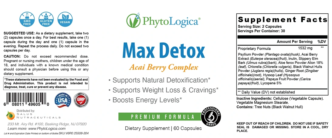 Phytologica Acai Berry Detox Max Fact Sheet Label