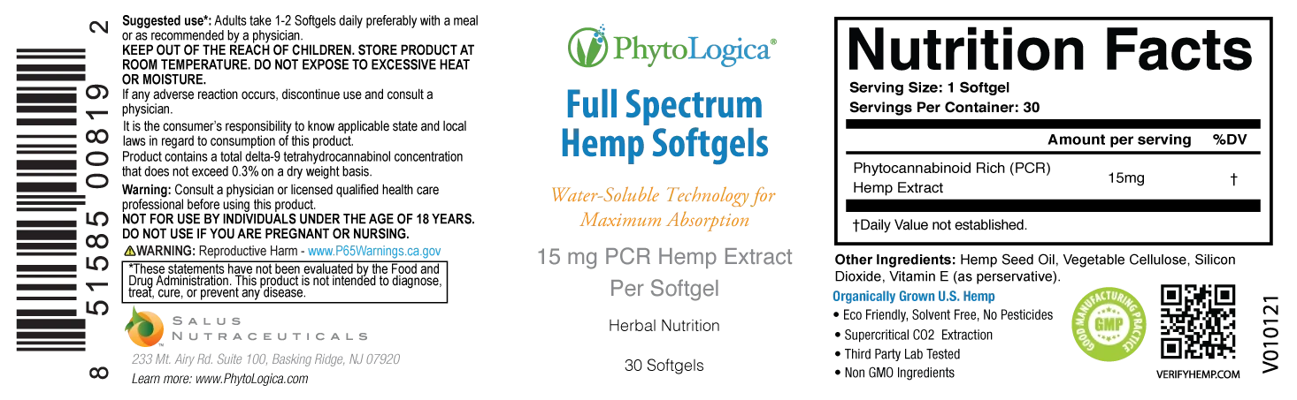 Phytologica Full Spectrum Hemp Softgels 15mg Fact Sheet Label
