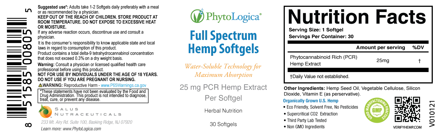 Phytologica Full Spectrum Hemp Softgels 25mg Fact Sheet Label