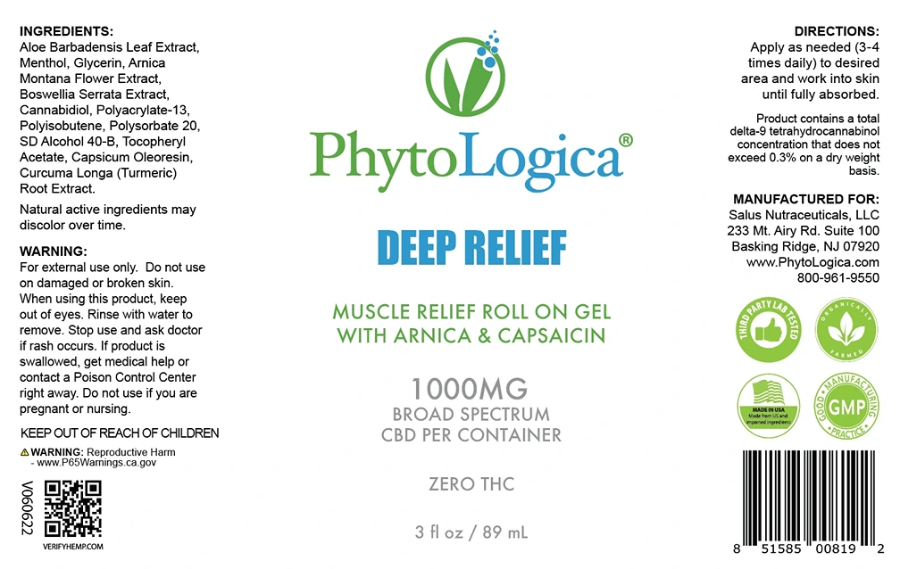 Phytologica Deep Relief Roll-on Gel with Arnica and Capsaicin 1000mg Label